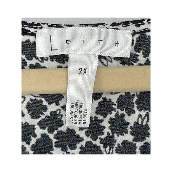 Leith New! Cloud Floral Dress Black White Knee Length Short Sleeve Work Size 2X - Picture 3 of 9